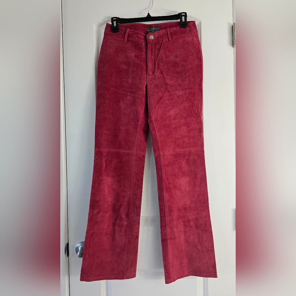 Saks Fifth‎ Avenue Folio Pink Suede Leather Flair Bootcut Pants Women's Size 4